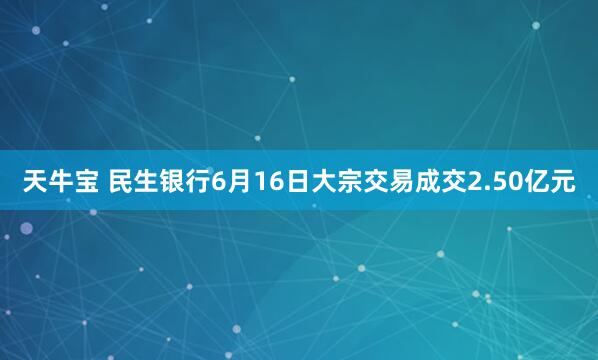天牛宝 民生银行6月16日大宗交易成交2.50亿元